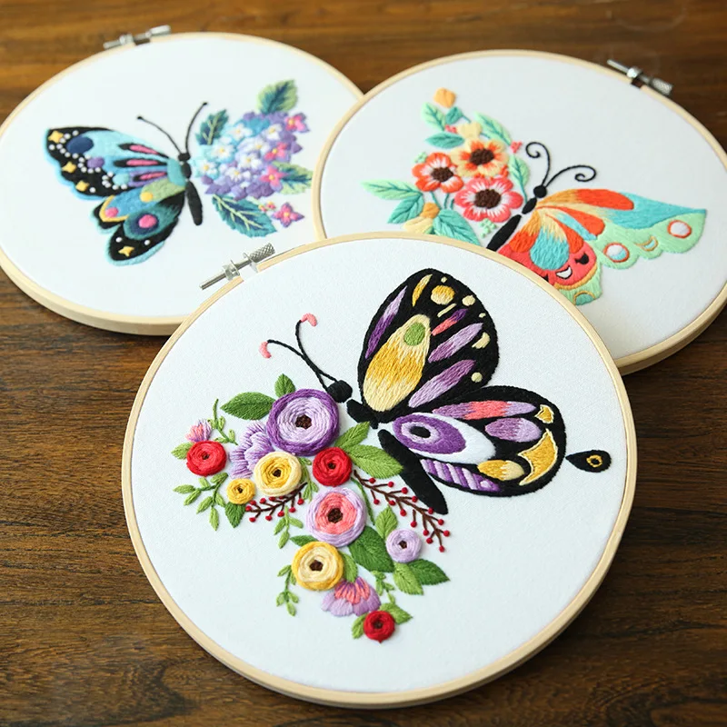 Flower Butterfly Series Needlework Embroidery Kit Cross Stitch Materials Package Literary DIY Embroidery Semi-finished Products