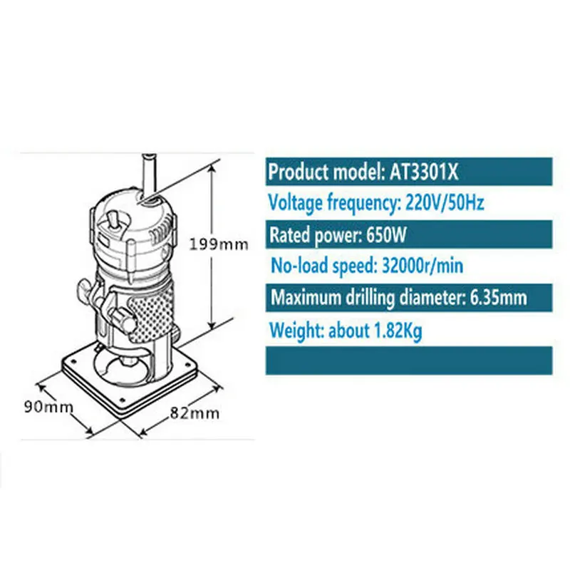 220V650W Multifunctional Electric Trimming Machine Slotting Electromechanical Wood Milling Hole Cutting Machine Edger Power Tool