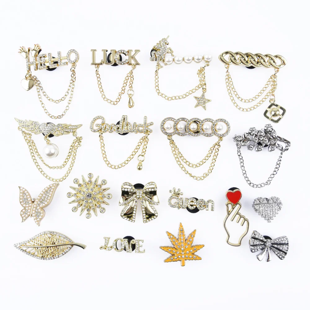 Shinny Crystal Queen Love Parel Metalen Schoenen Decoraties Vrouwen Bling Gouden Kettingen Sandalen Strass Love Good Luck Shoes Charms