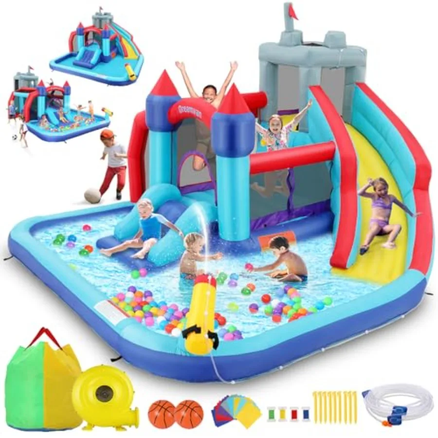 

Backyard Water Slide for 8-12 3-10 Years Old Big Outdoor Summer Combo with Double Slides Bouncing Area Splash Pool Water Cannon
