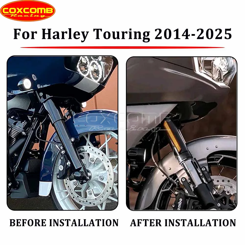 ل هارلي بجولة FLHR FLHX FLHXS FLHTK FLHTKL FLHTCU FLHTCUL الجبهة شوكة الوامض دراجة نارية LED بدوره إشارات مصباح يوم تشغيل الضوء