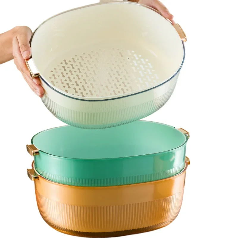 

*Vegetable Basin Drain Basket Kitchen Double Layer Fruit Basin