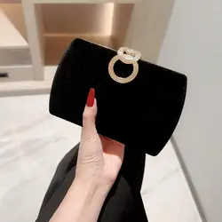 Black Square Clutch Bags Design Women Clutches 2024 New Diamonds Velvet Evening Bags Party Wedding Handbags Purse Shoulder Bags