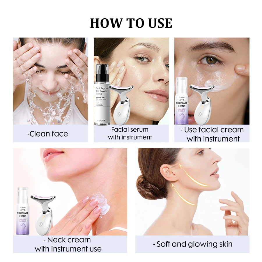 الوجه والرقبة رفع التخسيس هيكسابيبتيد جوهر طقم تجميل مدلك الوجه LED العلاج بالضوء مزيل الذقن المزدوجة الجمال المنزلي