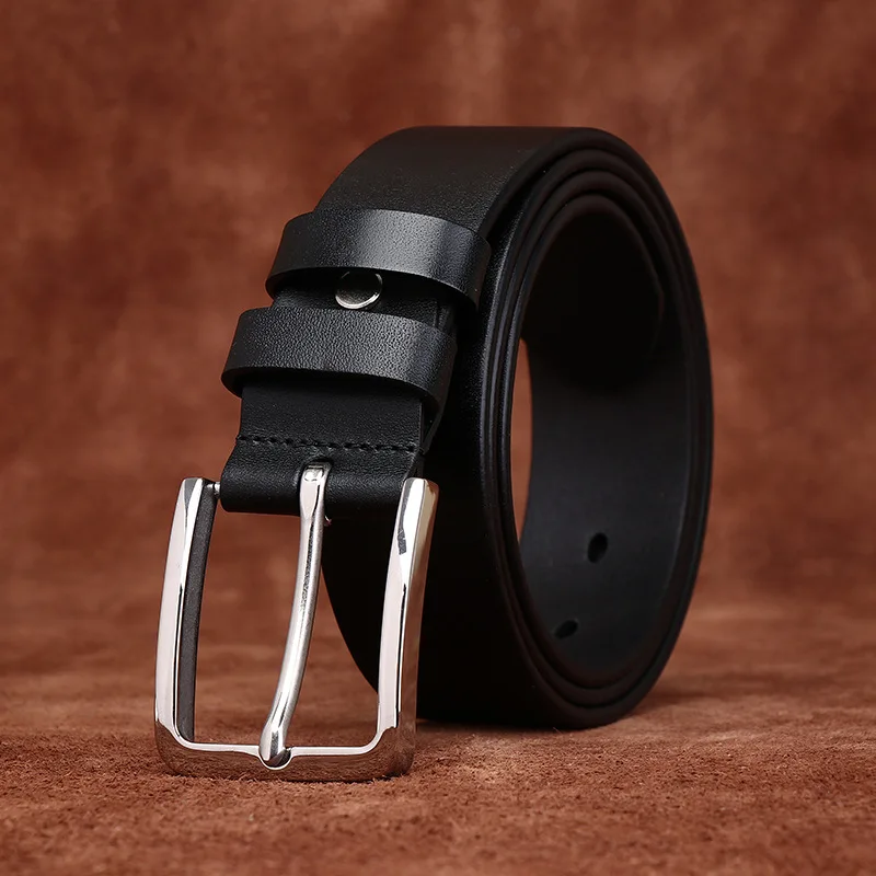 

Men's stylish simple versatile stainless steel belt genuine leather pin buckle top layer cowhide high-end business casual belt