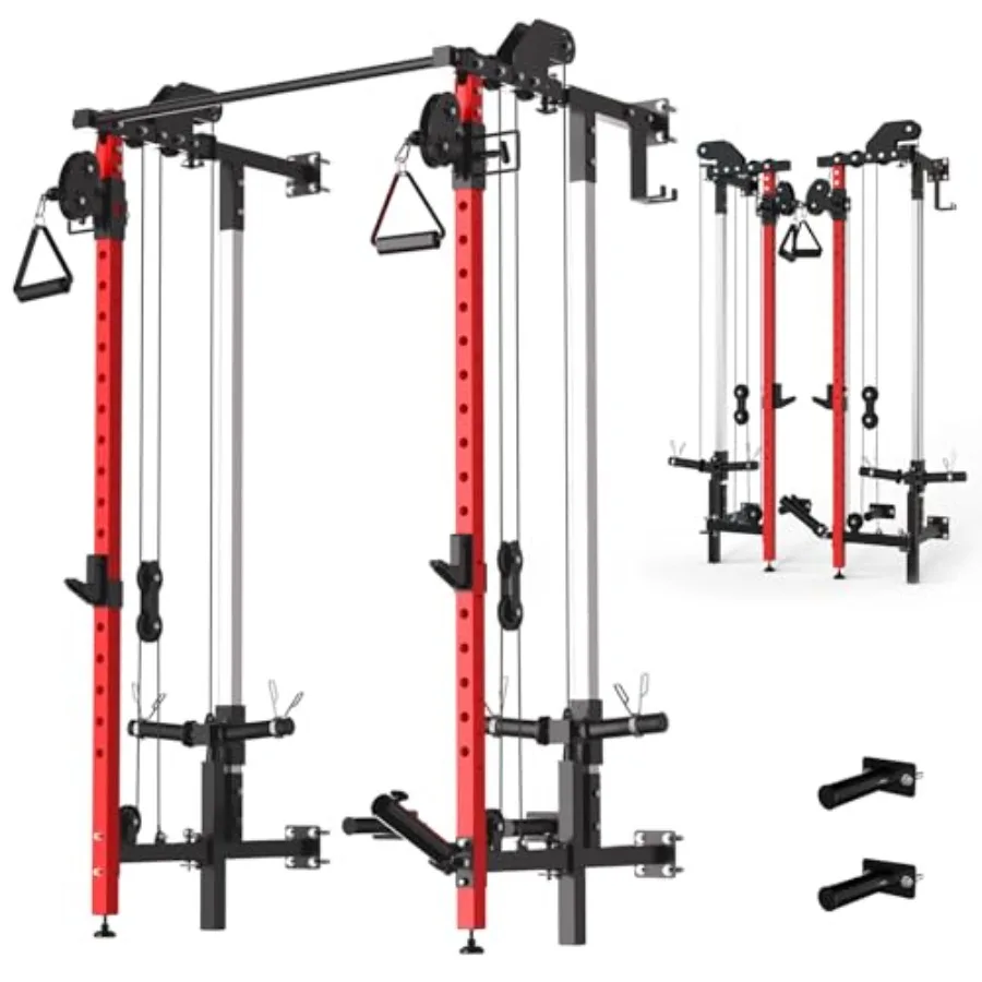 Wall Mounted Folding Squat Rack with Pulley System Pull Up Bar Red Compact Fitness Equipment for Small Spaces Garage rtment 5 A