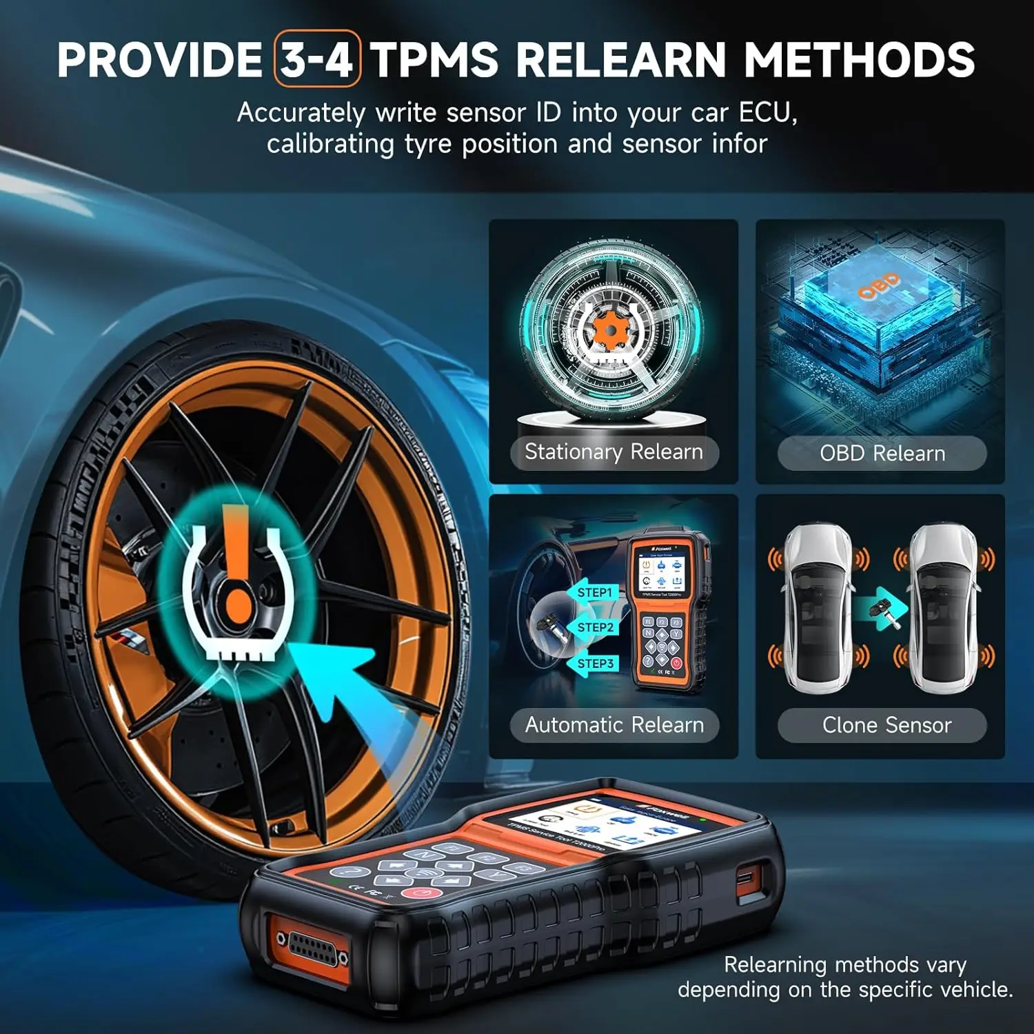 FOXWELL T2000 Pro Strumento di programmazione TPMS Rinnova attiva i sensori Lettore di codici OBD2 Sensore di pressione dei pneumatici Strumento diagnostico per auto