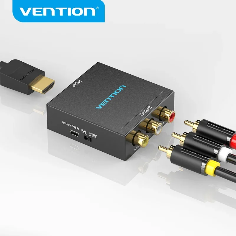 محول Vention HDMI إلى AV إلى محول فيديو RCA CVBS L/R 1080P HDMI مع كابل طاقة USB صغير لصندوق التلفزيون AV HDMI