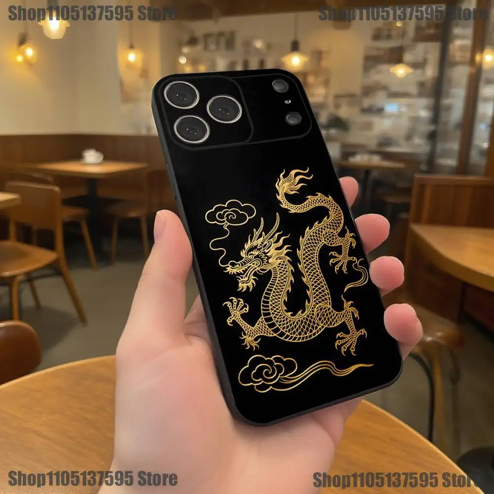 Custodia per telefono Dragon Totem di lusso in stile cinese per iPhone 17,16,15,14,13,12,11,Pro,XS,Max,XR,Plus,E,SE4,Mini Cover morbida nera