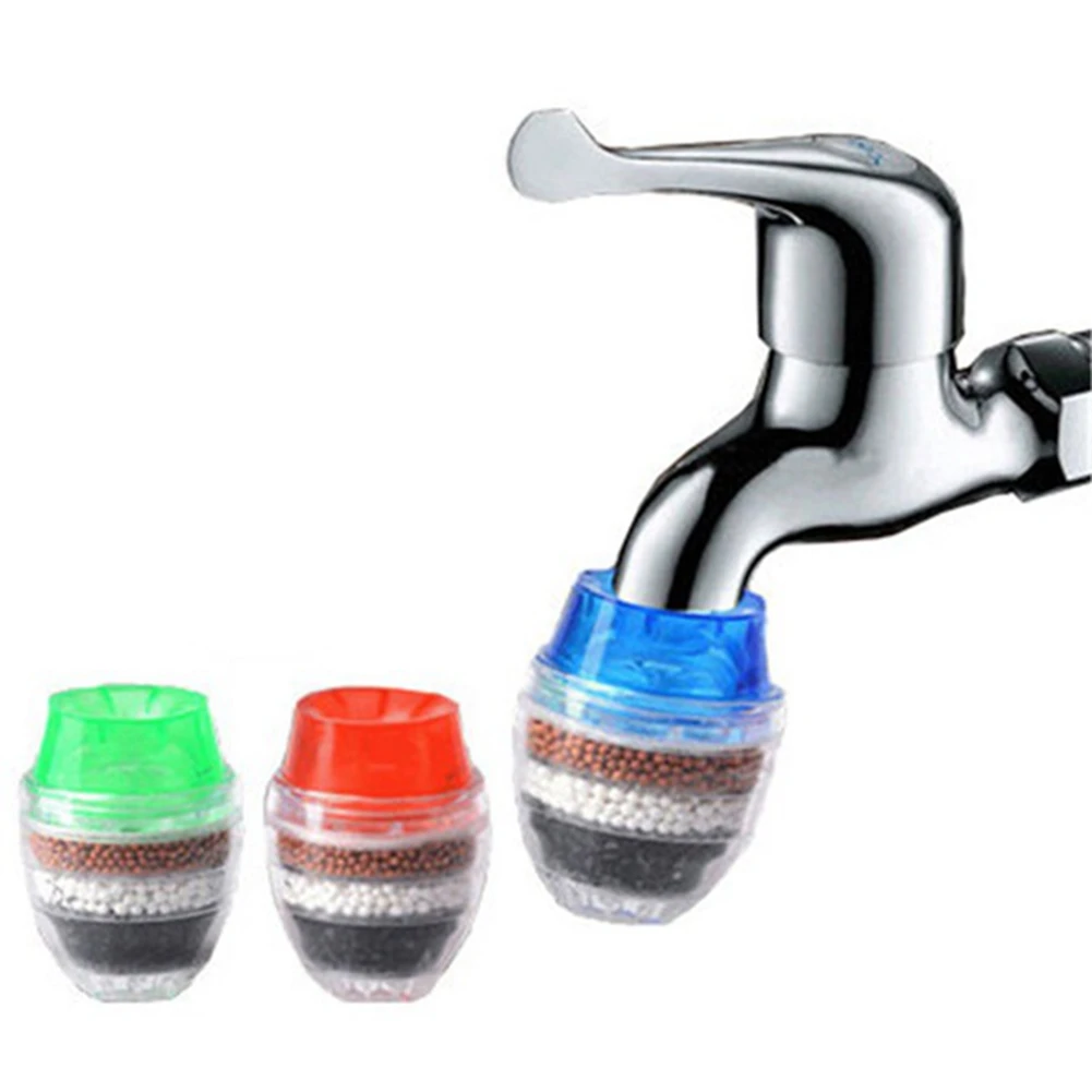 Activated Carbon Faucet Filter Faucet Nozzle Water Filter Kitchen Tap 5 Layers Filter Purifier for Home Use (Red)