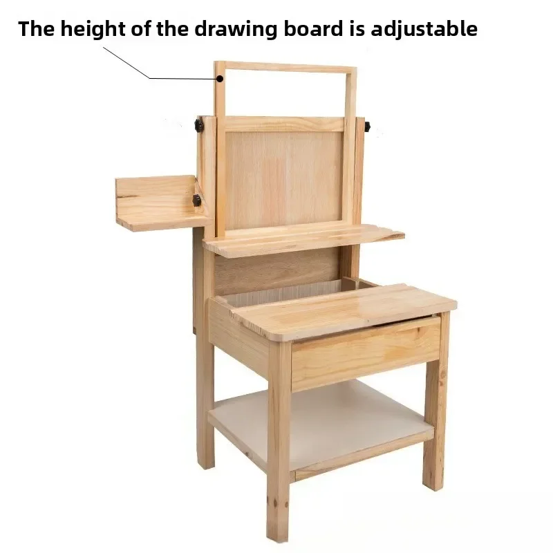 Lifting integrated solid wood painting table, multi-functional drawer sketch table, still life table