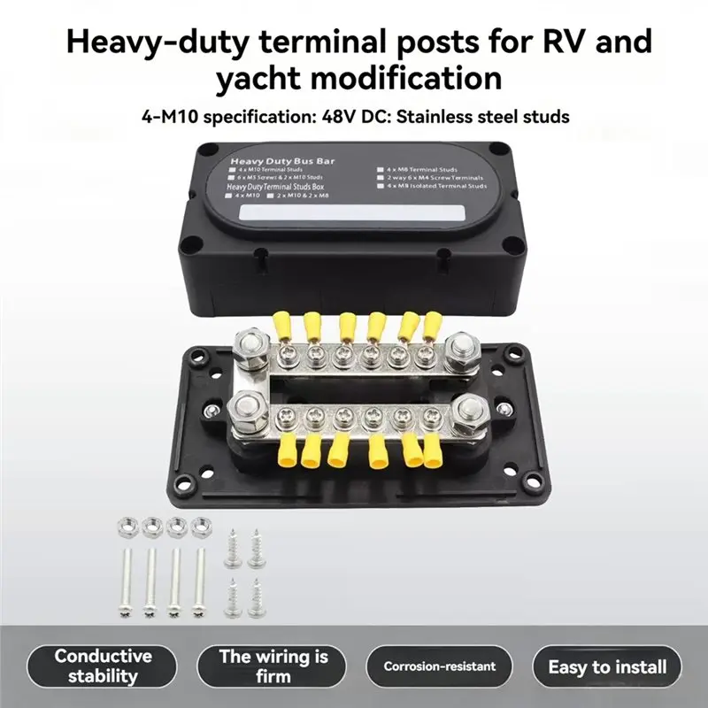 Bus Bar 48V 150A For Vehicle Power Distribution Block With Removable Cover Easy Installation For Boat Car Truck RV
