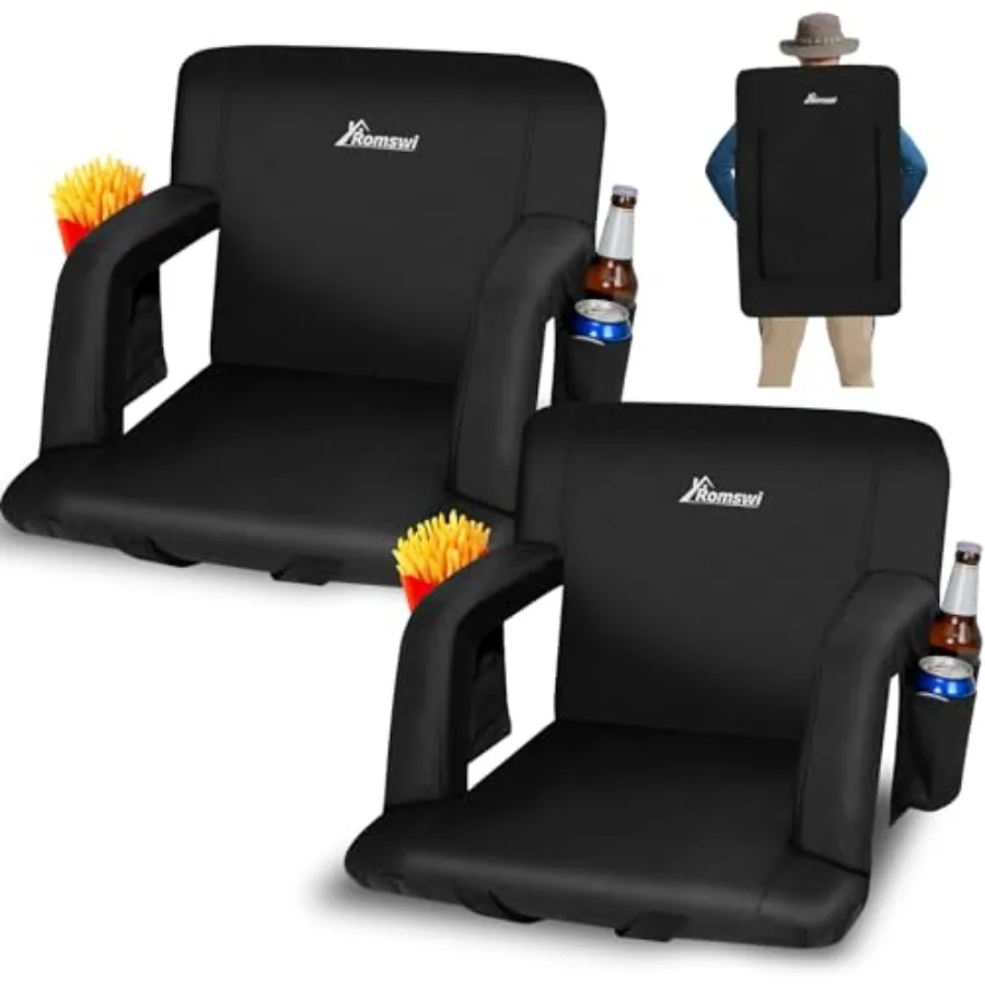 Outdoor Stadium Seat Backpack: Wide Reclining Bleacher Chair With Armrests, 6 Adjustable Angles, Hidden Hooks, Padded Straps, M