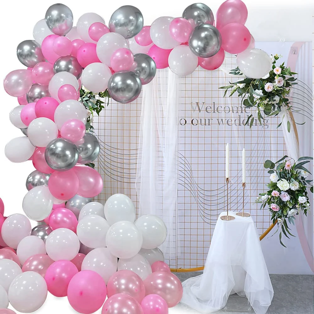 120pcs Different Sizes Pink White Silver Latex Balloons Garland Arch Kit for Girl Baby Shower Wedding Party Decorations