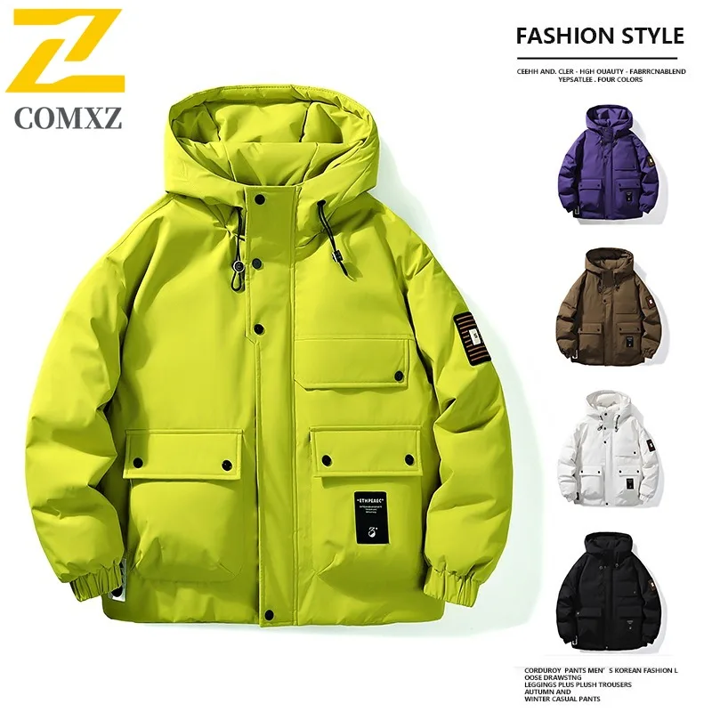 COMXZ Men Parker Coat Versatile Outdoor Ski Travel Windproof Waterproof Climbing Padded Jacket Warm Street Cycling Winter Jacket
