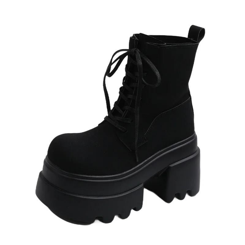 

Женские мотоциклетные ботинки, модные осенне-зимние кожаные кроссовки на массивном каблуке, ботинки в стиле панк, ботинки до середины икры на высокой платформе 10,5 см