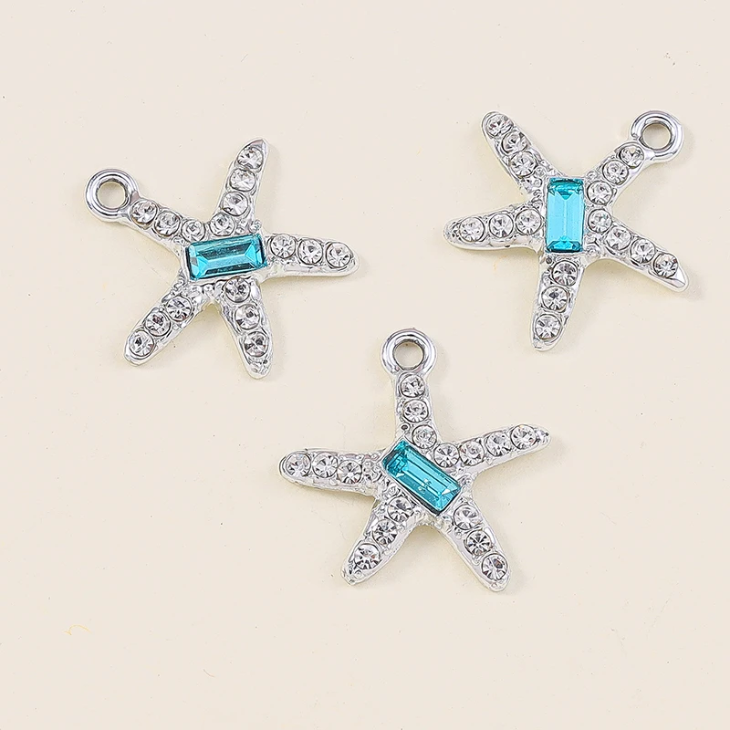 10 Stück goldfarbene Kristall-Seestern-Anhänger aus Legierung, Sommer, Strand, Meeresleben, DIY-Schmuck, Halsketten, Ohrringe, Armband, Anhänger