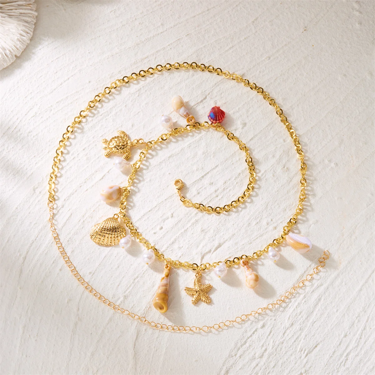 Sommerliche Strand-Taillenkette für Damen, Bohemian-Stil, doppellagig, mit Seestern- und Muschelperlen, Bauchkette, Urlaub, Bikini-Körperschmuck – Detail 5