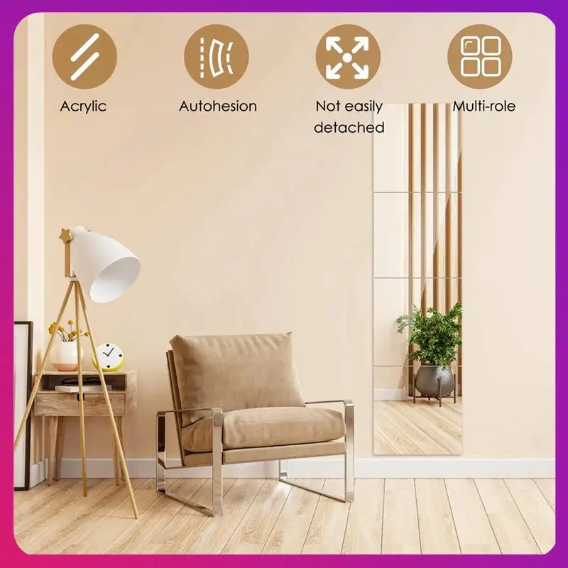 4 Pieces Self Adhesive Non-Glass Mirror Slim Flexible DIY Wall Decoration Mirror For Family Bedroom Closet Bathroom Durable , S
