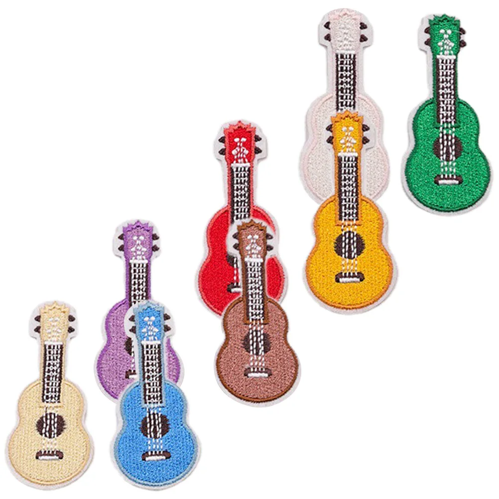 8 pçs remendos bordados de guitarra para roupas jaquetas mochilas diy costura apliques decorativo instrumento musical tecido remendo conjunto