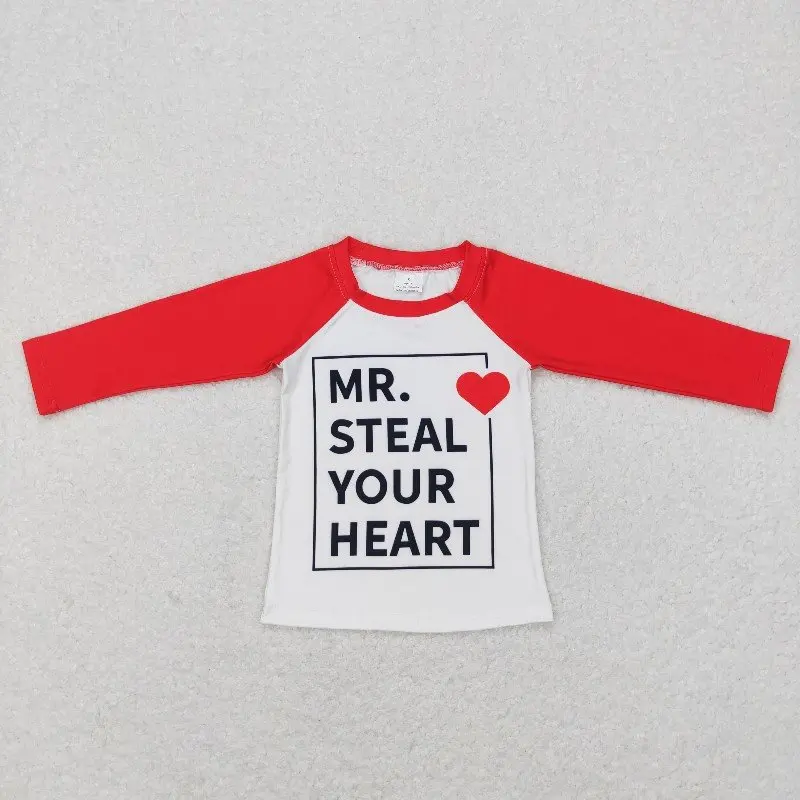 

New rts baby boys valentine's day tops wholesale boutique mr. steal your heart love red and white long sleeve boys shirts