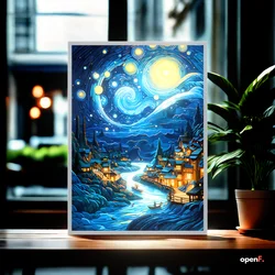 Van Gogh's creative starry sky luminous oil painting, USB plug living room bedroom entrance decoration, unique mood light gift