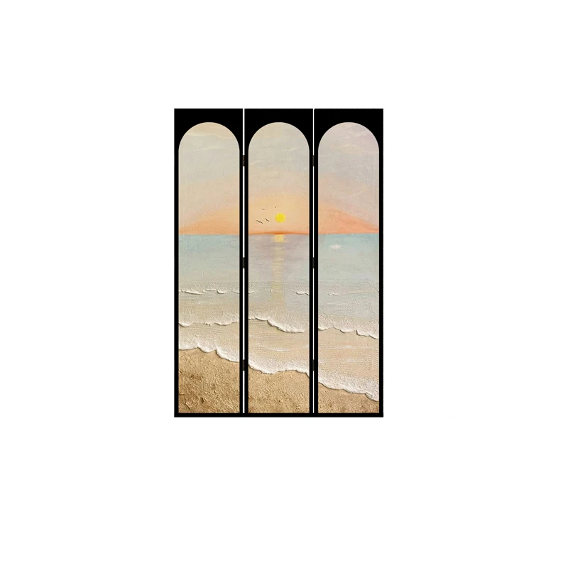 

French sunrise coastline imitation texture screen partition foldable movable home decoration sofa bedroom