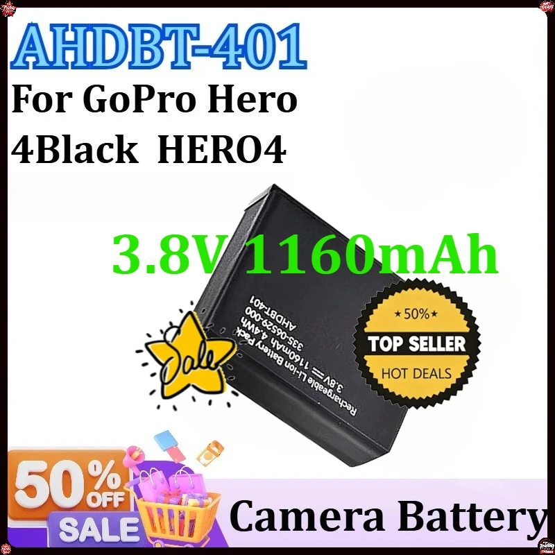 

For GoPro Hero 4Black HERO4 Silver Camera Batteries High-Capacity Replacement AHDBT-401 3.8V 1160mAh Lithium Battery