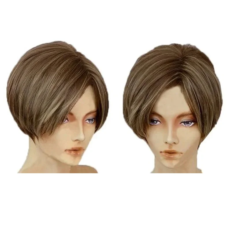 Movie Biohazard Leon Scott Kennedy Short Brown Color Highlights Styled Heat Resistant Wigs Cosplay Costume Wig