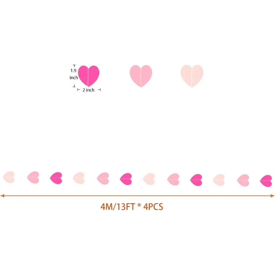 Zwiebeco 52Ft الوردي قلوب جارلاند الرايات راية معلقة ورقة غاسل لاستحمام الطفل عيد ميلاد المشاركة الزفاف الزفاف الدجاجة #2