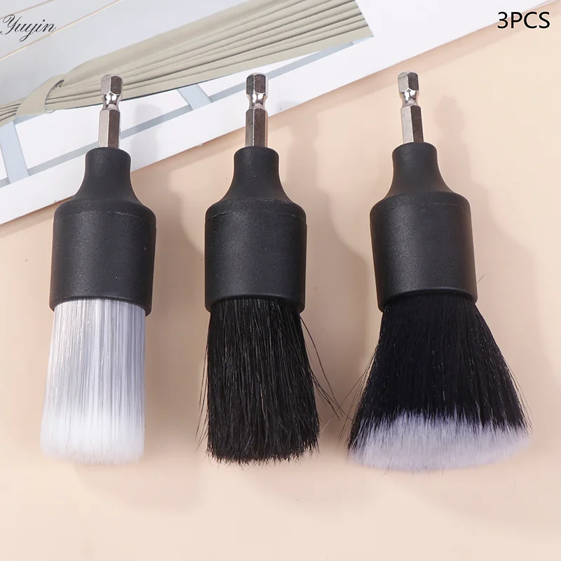 3 PCS New Car Detail Brush Electric Drill Brush Boar Bristle Brush Car Interior Cleaning Crevice Brush