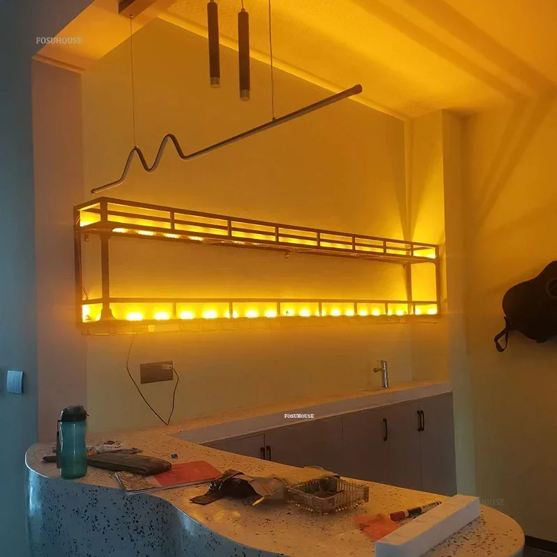 Nordic Wrought Iron Wine Rack Home Wall Hanging Display Cabinet Creative Minimalist Background Wall Decoration Bar Wine Cabinets