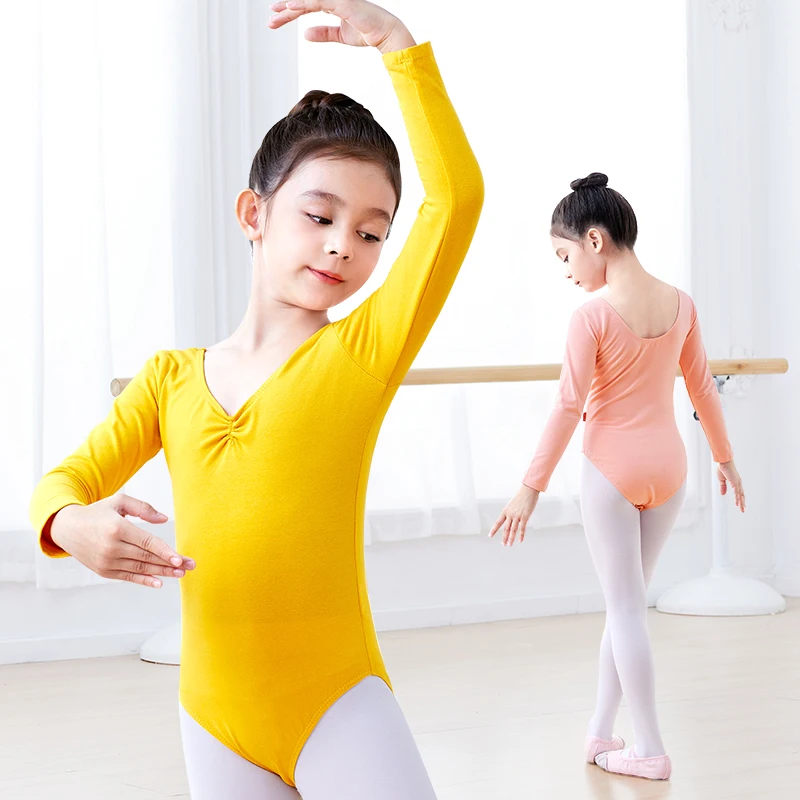 Body da balletto a maniche lunghe per ragazze Body da ballo in cotone con coulisse sul petto Body da ginnastica Ballerine per bambini Abiti da ballo