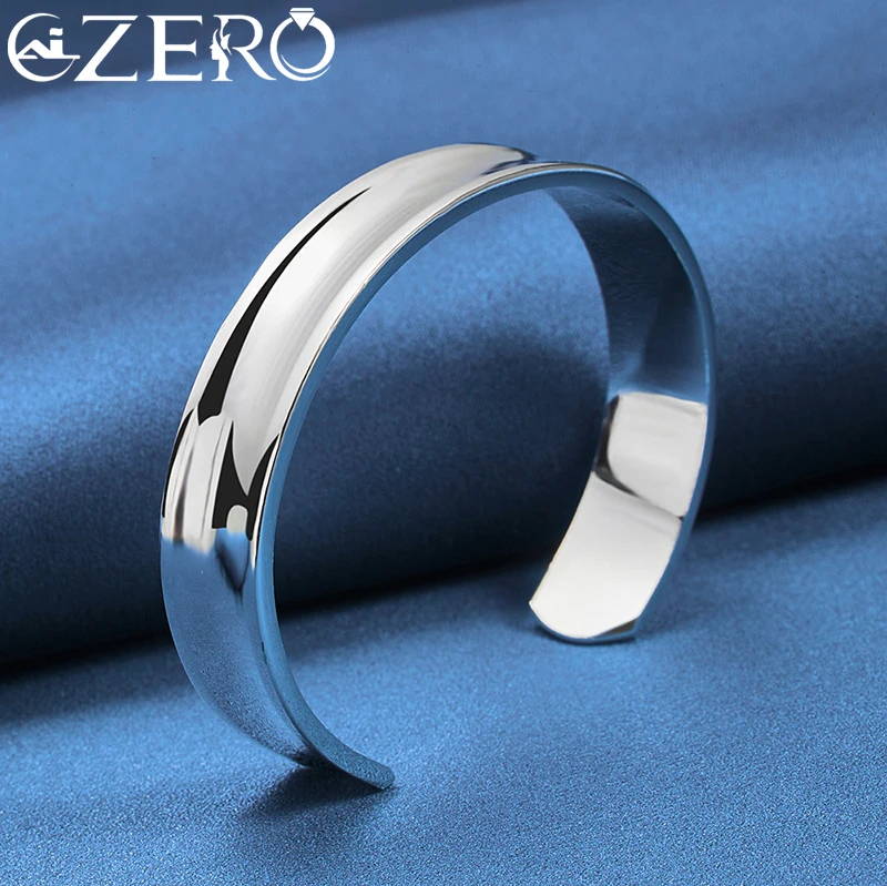 ALIZERO 925 Sterling Silver 2pcs Bracelet 8/12mm Opening Bangle Set for Woman Man Wedding Engagement Party Fashion Jewelry