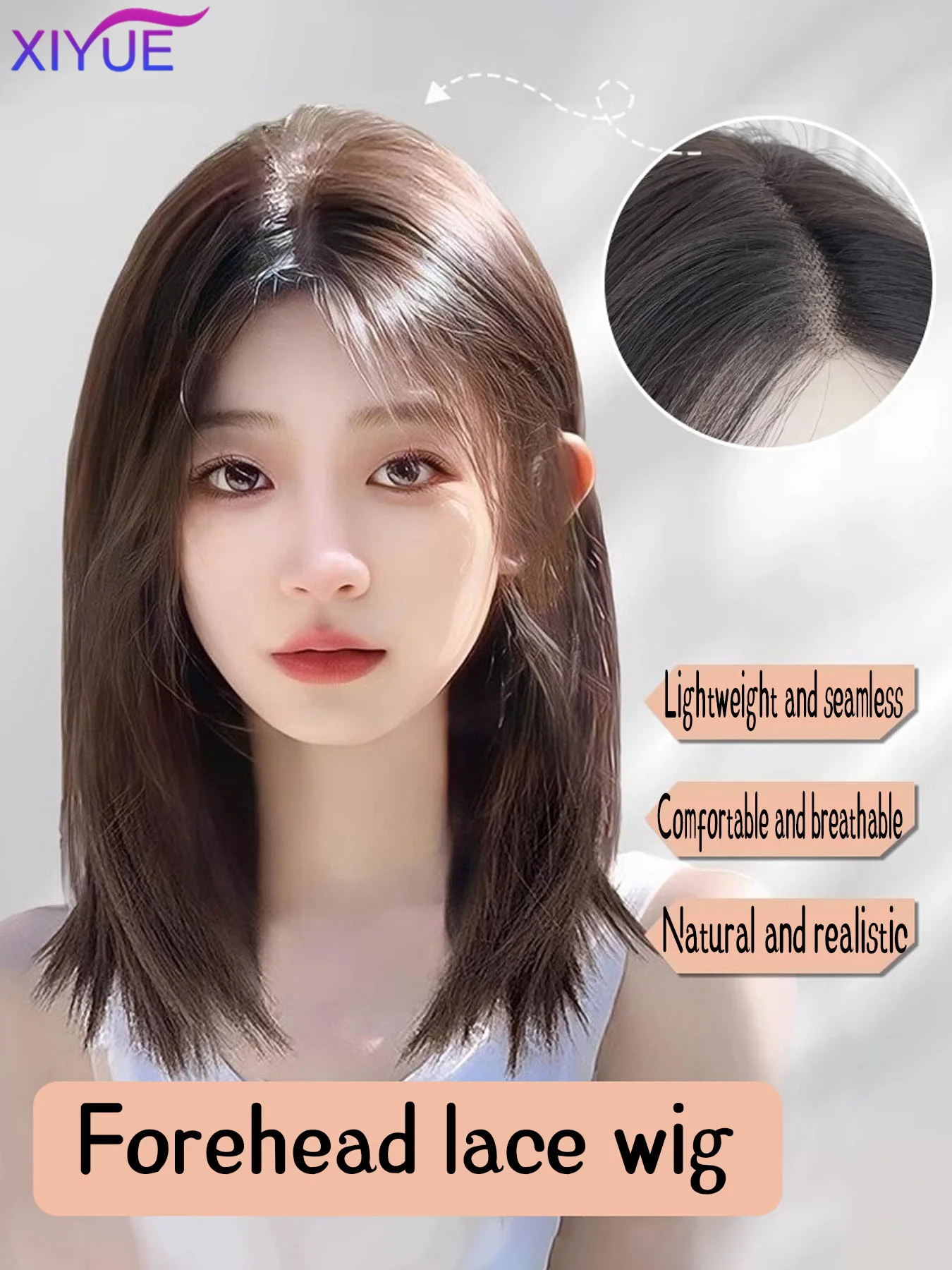 Wig sintetik hitam XYBrown untuk Wig lapis lurus panjang Cosplay dengan poni untuk wanita Wig depan renda rambut palsu tahan panas