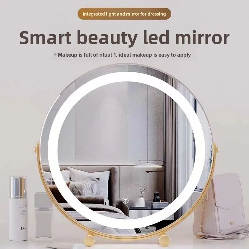 Lustro do makijażu na biurko 15,5 cala, obrotowe, z oświetleniem LED, idealne do akademika, popularne w sieci, inteligentne lustro do sypialni, toaletka z oświetleniem.