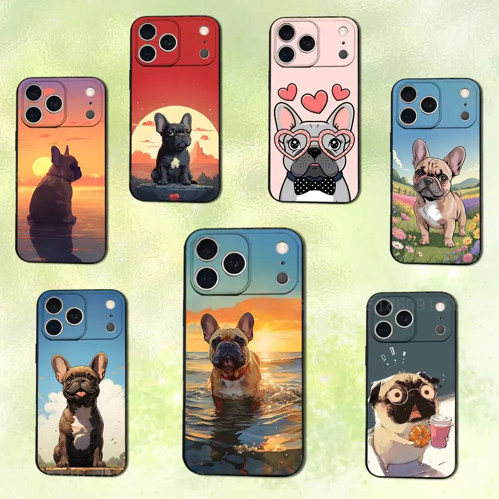 

Cute Dog Drench Bulldog Phone Case For iPhone 14,13,17,12,11,16,15,Plus,Pro Max,XS,X,XR,SE,Mini,Soft Silicone Black Cover