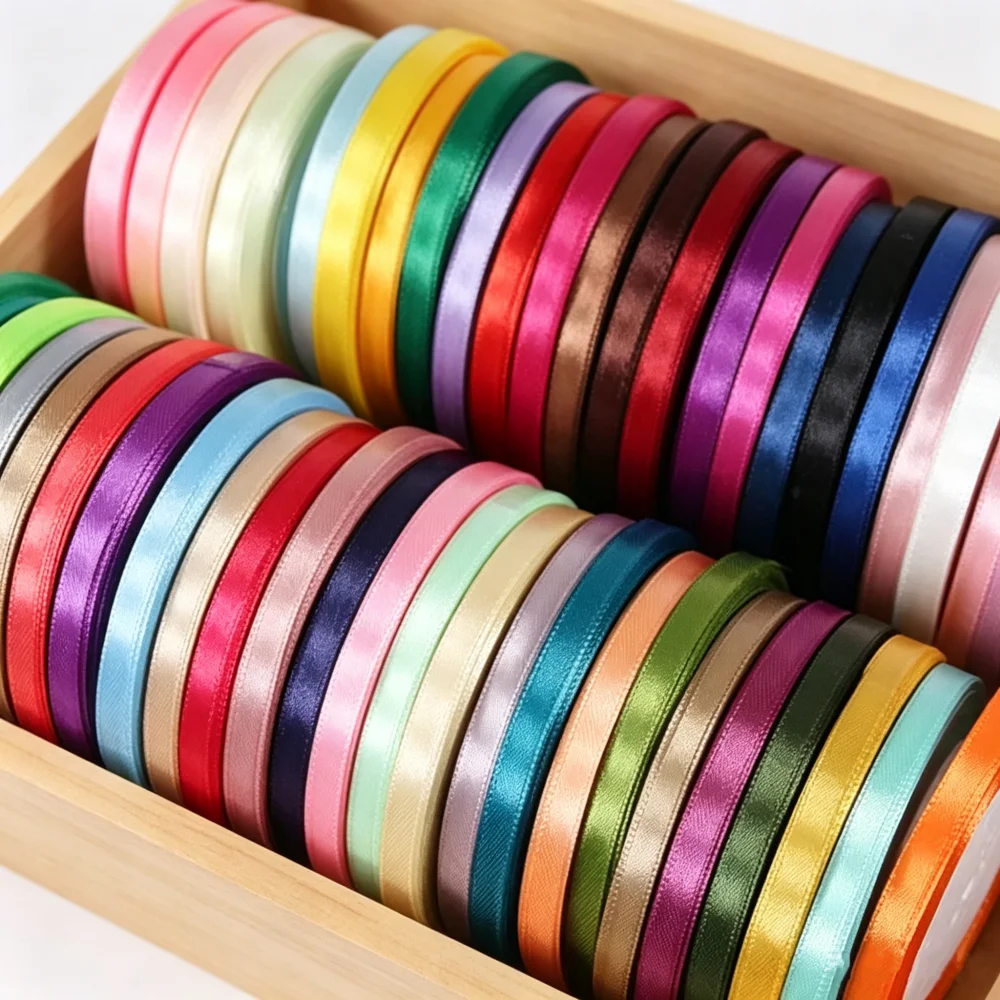 25 Yards/Rolle 6mm Seidensatinbänder für Weihnachten, Halloween, Geburtstag, Geschenkverpackung, DIY Handarbeitsmaterial – Detail 6