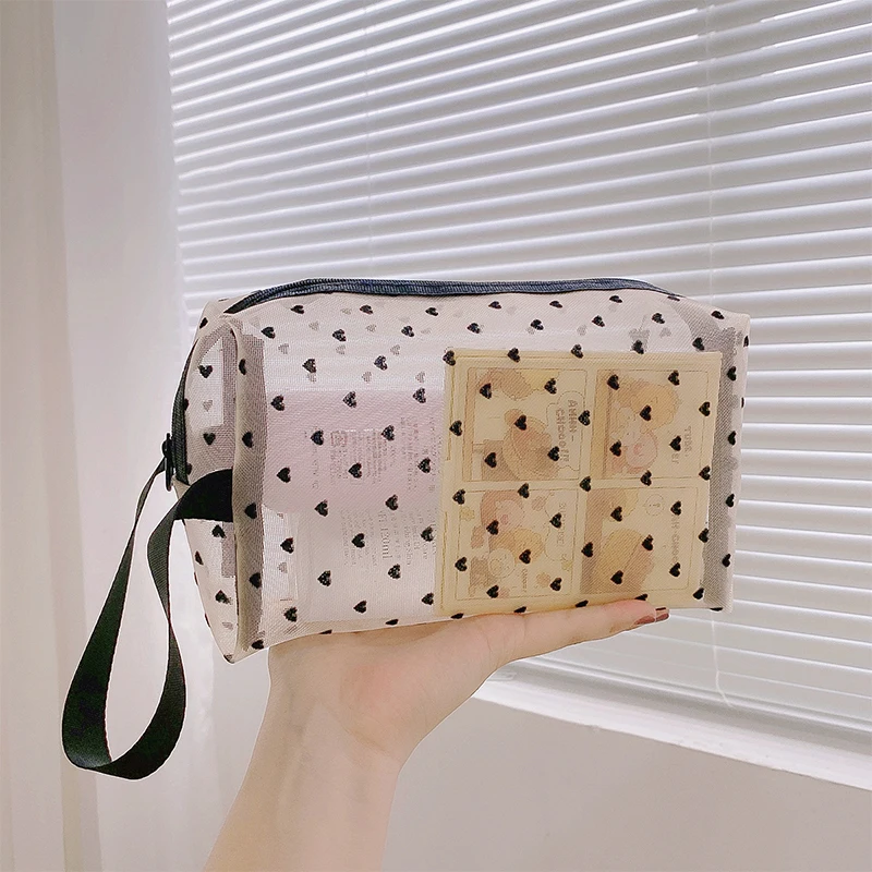 1PC Love Print Portable Makeup Storage Bag for Women Large Capacity Multifunction Transparent Organizer Pouch