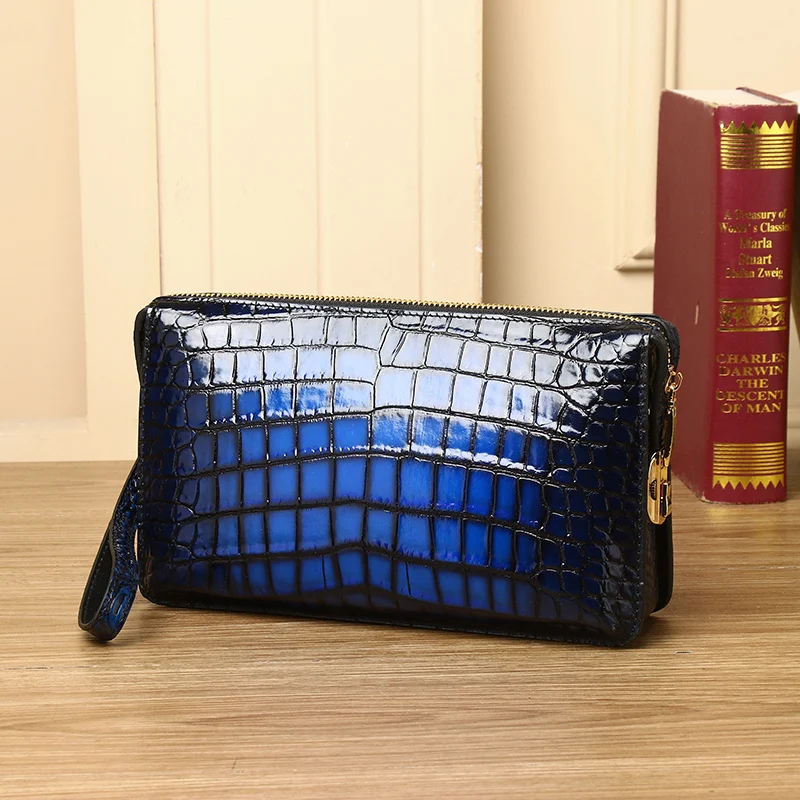 New Genuine Leather Handbag Crocodile Large Capacity Multi compartment Men\'s Handbag Fashionable High end Handdrawn Handbag