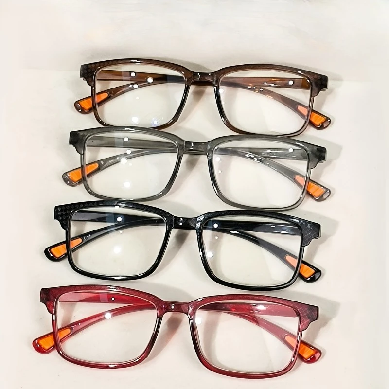 4PCS Fashionable and Minimalist Anti Blue Light Men's and Women's Universal Transparent Full Frame Square Reading Glasses