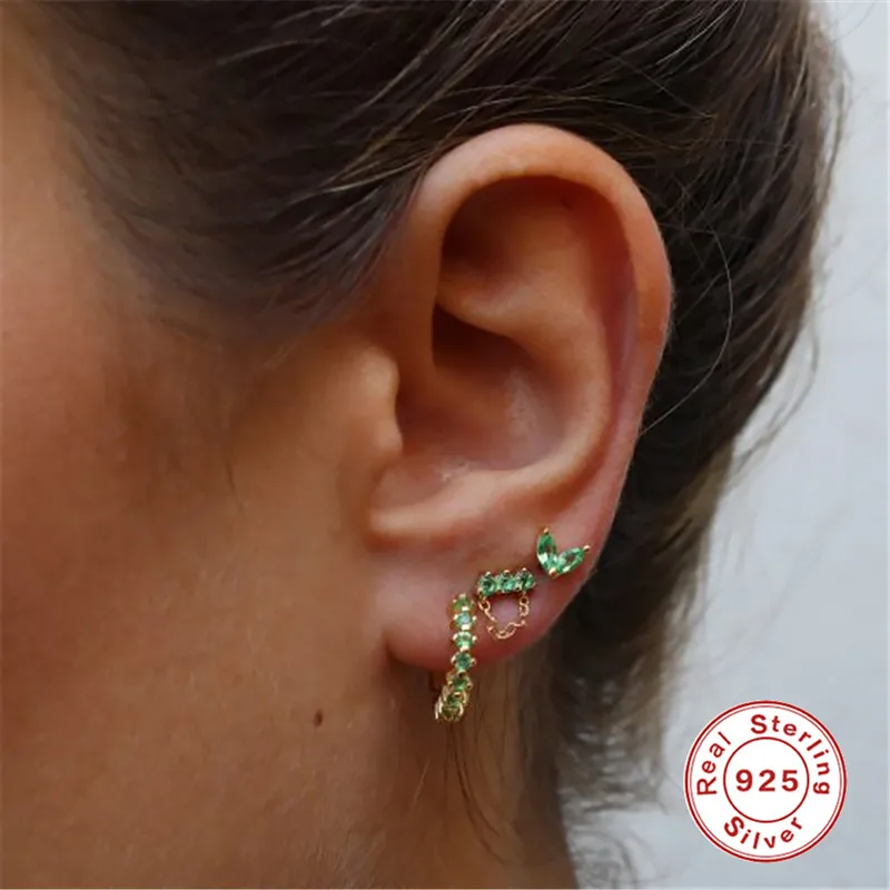 LENNIK-pendientes de aro de Plata de Ley 925 para mujer, aretes colgantes de circonita negra, Piercing chapado en oro de 18K, conjunto de joyería de