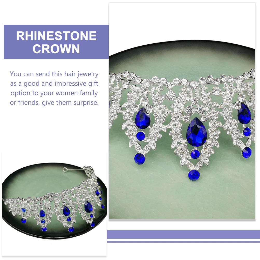 

Blue Wedding Crown Hair Accessories Rhinestone Bridal Tiara Girls Durable Classic Bachelorette Party Bride Headdress