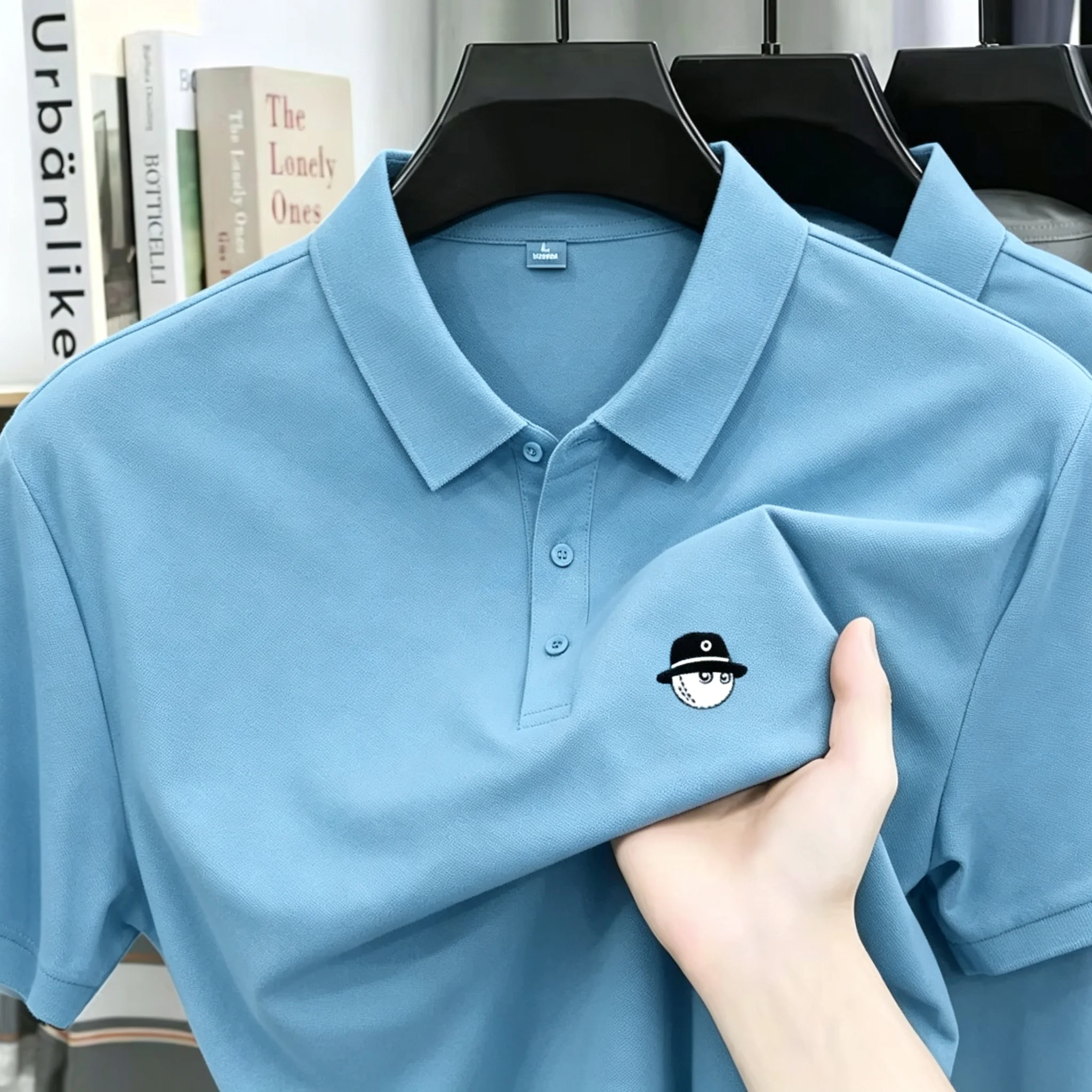 Sommerliches Herren-Golf-Poloshirt im neuen Stil mit modischer Stickerei, bequemes und atmungsaktives, lässiges Business-T-Shirt-Poloshirt – Detail 7