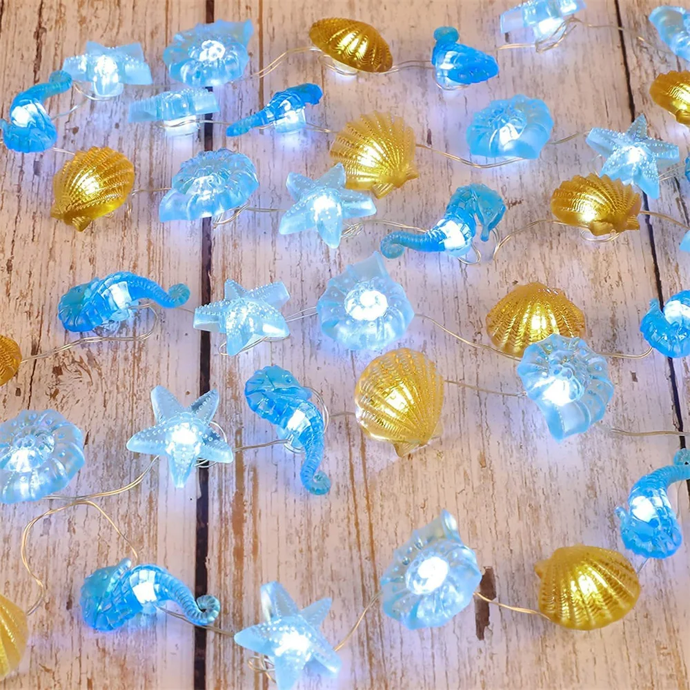 

2M 20 LED Ocean Themed String Lights Battery Operated Sand Dollars Seahorse Fairy Light Garland Under The Sea Decor