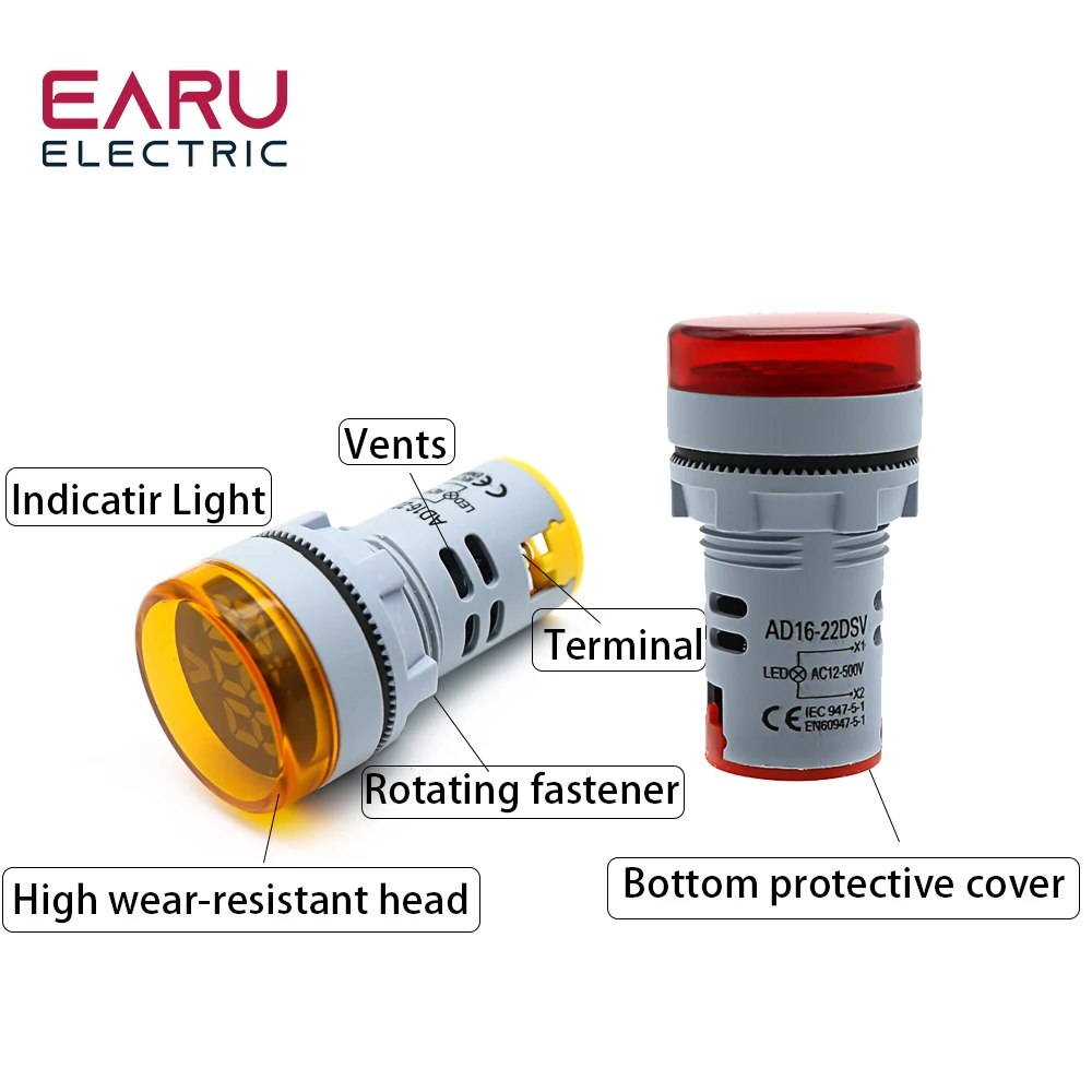 22MM AC 60-500V Mini Voltage Meter AD16 AD16-22DSV Type LED Digital Display AC Voltmeter Indicator Light/Pilot Lamp 110V 220V