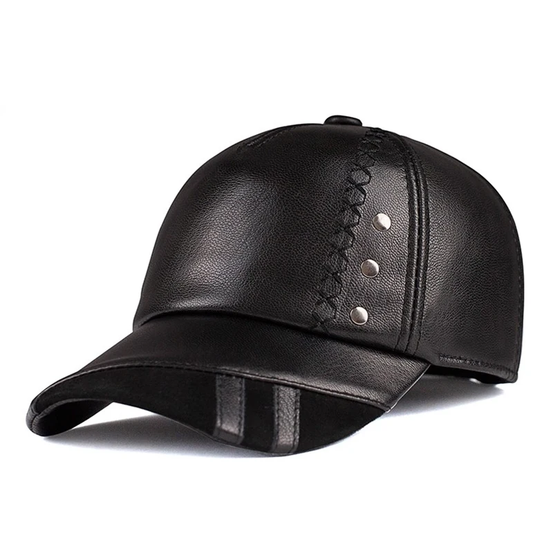fashion-2025-quality-real-leather-black-brown-baseball-caps-winter-warm-outdoor-sheepskin-leather-ballbase-hat-adjustable