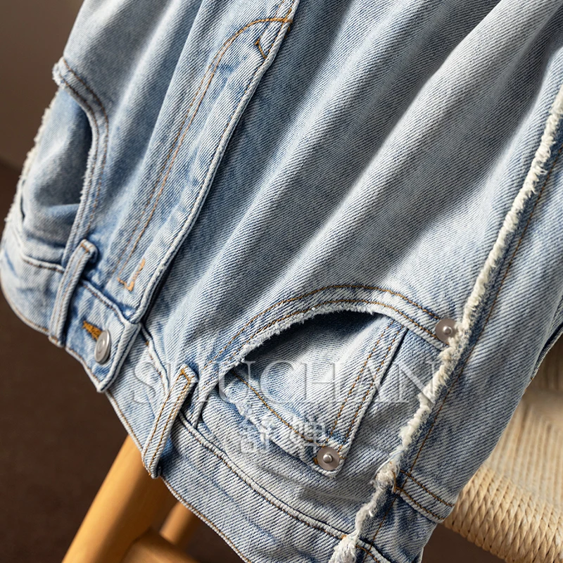 Gewaschen Raue Kante Patchwork Hohe Taille Gerade Breite Bein Jeans Frauen 9W39 Pantalones De Mujer Streetwear Frauen