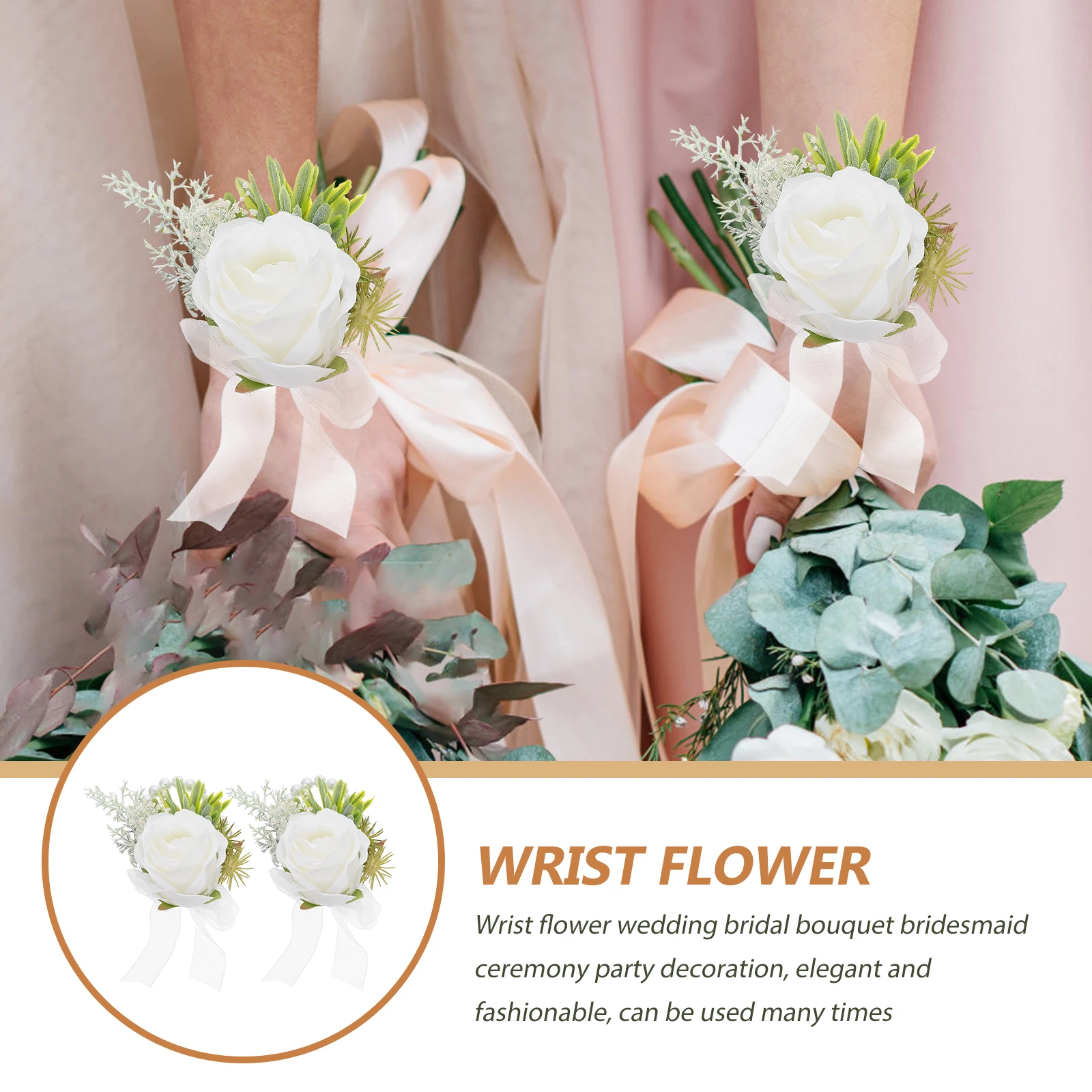 

2 Pcs Wrist Flower White Wedding Accessories Corsage for Prom Ceremony Bracelet