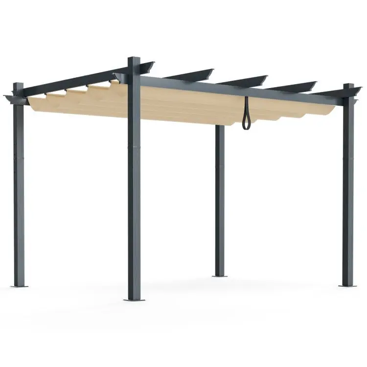 

For 10 x 12 Feet Outdoor Aluminum Retractable Pergola Canopy Shelter Grape Trellis